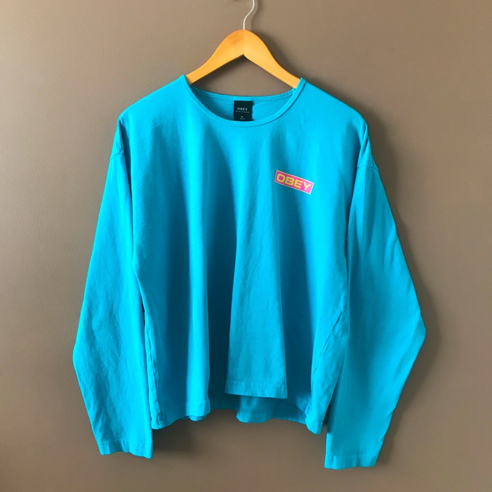 OBEY Teal Oversized Long Sleeve T Shirt